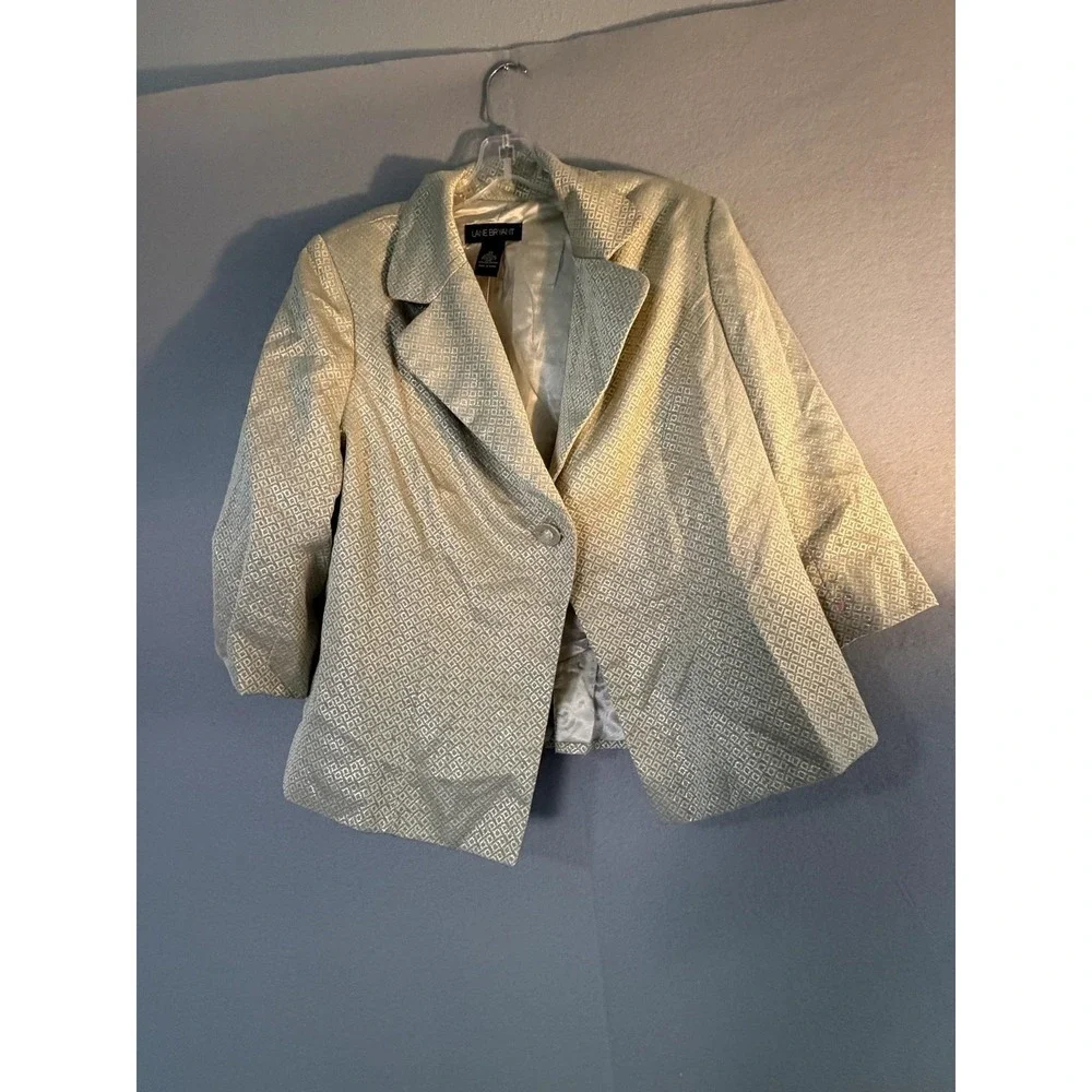 Lane Bryant Blazer Jacket Womens 20 Gold Jacquard One Button Lined Plus Formal
